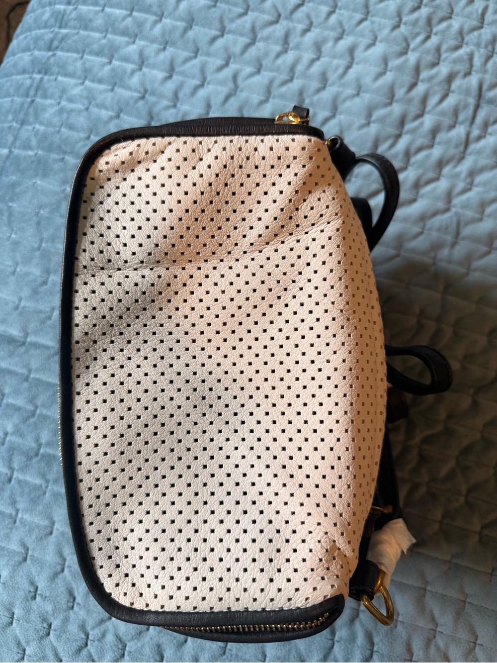 Kempton & Co Mini Rough Night
Perforated Cream Crossbody Bag with Black Trim - Picture 3 of 4
